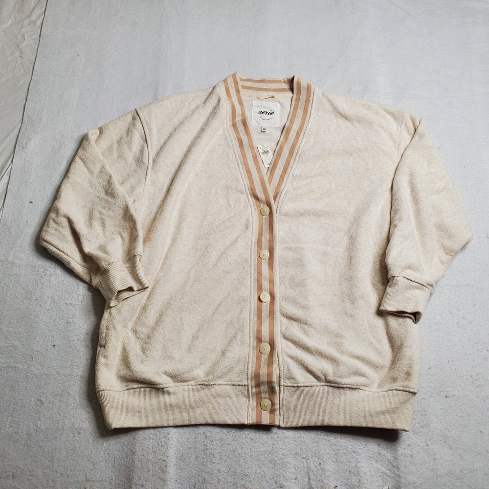 Aerie Women Cardigan Cream Striped Varsity Oversized Size Small